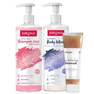 Sirona Face & Body Care Combo at Rs.329 & Get Free Razor and 2 Mini Body Lotions